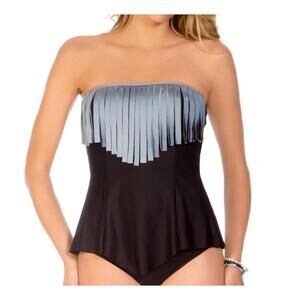 NEW ECO SWIM eco loop fringe tankini top in black